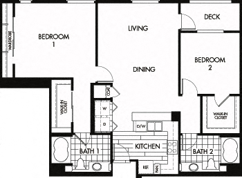Floor plan for 2 beds, 2 baths, 1323 sqft